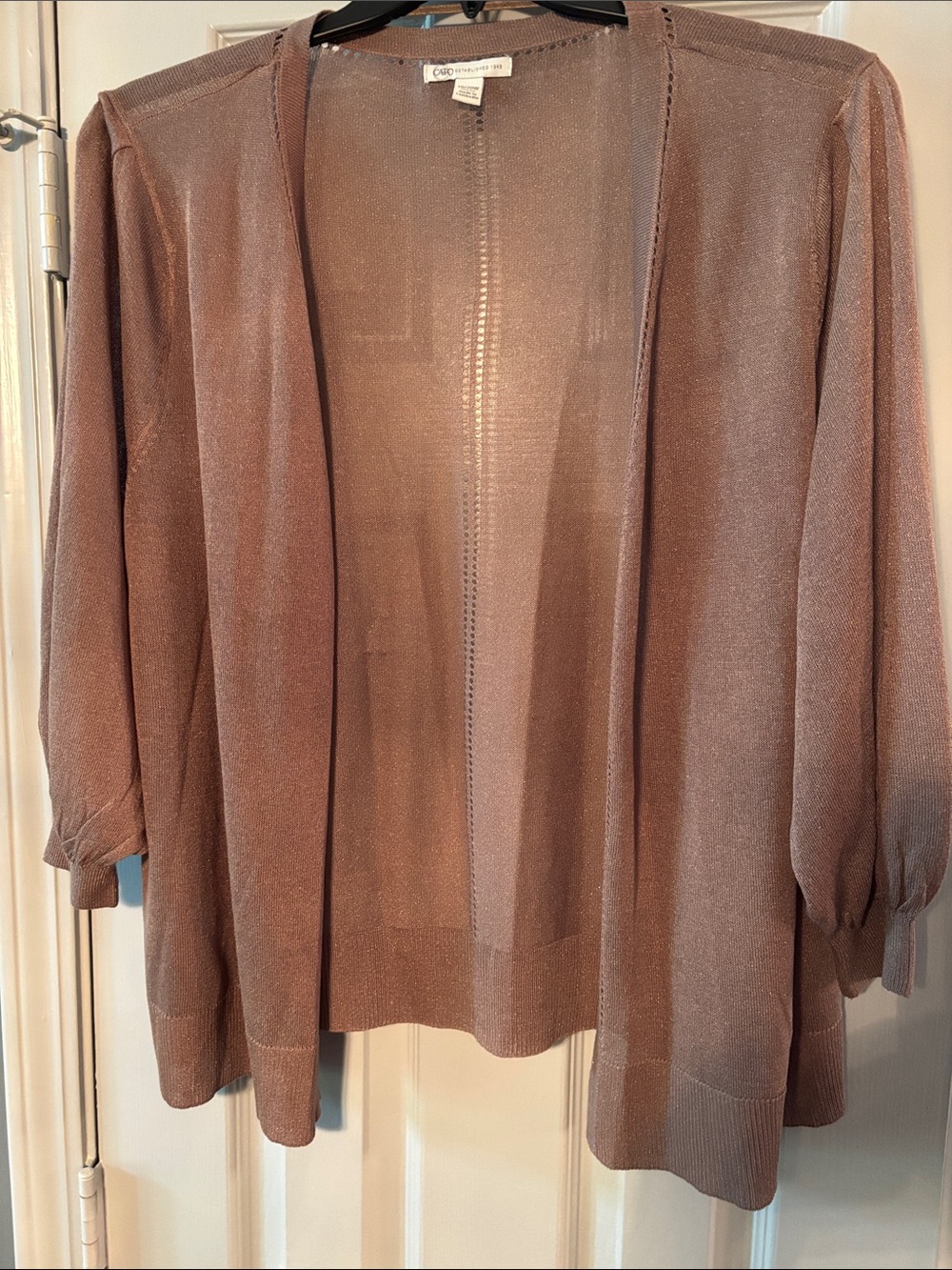 Cato Brown Metallic Open Front Cardigan